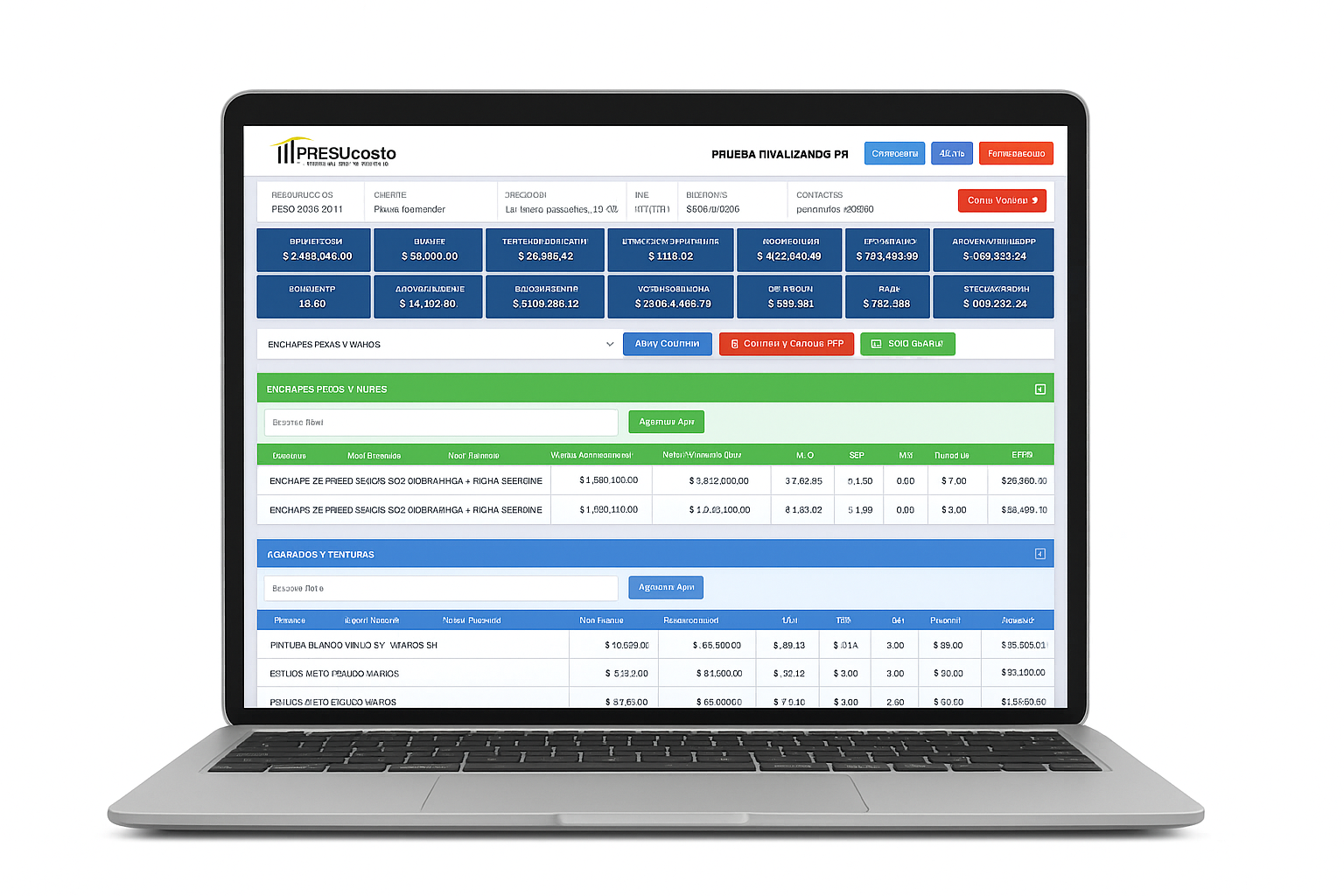 Dashboard Presucosto - Software de presupuestos de obra