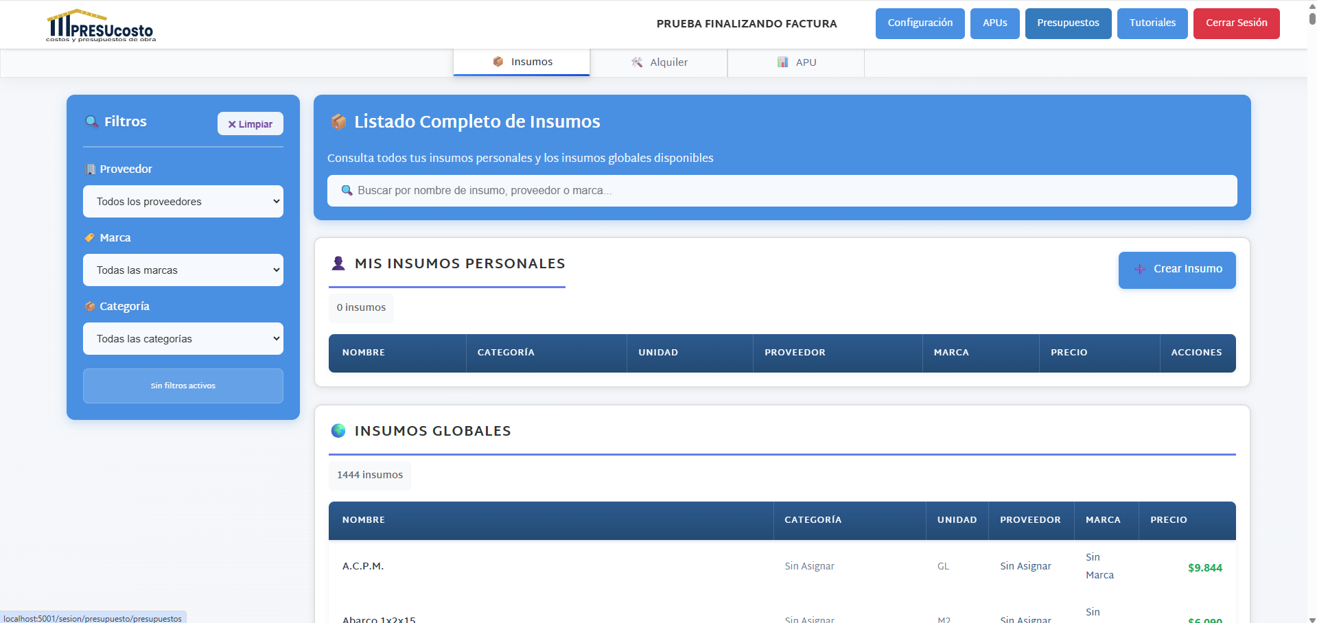 Materiales e Insumos